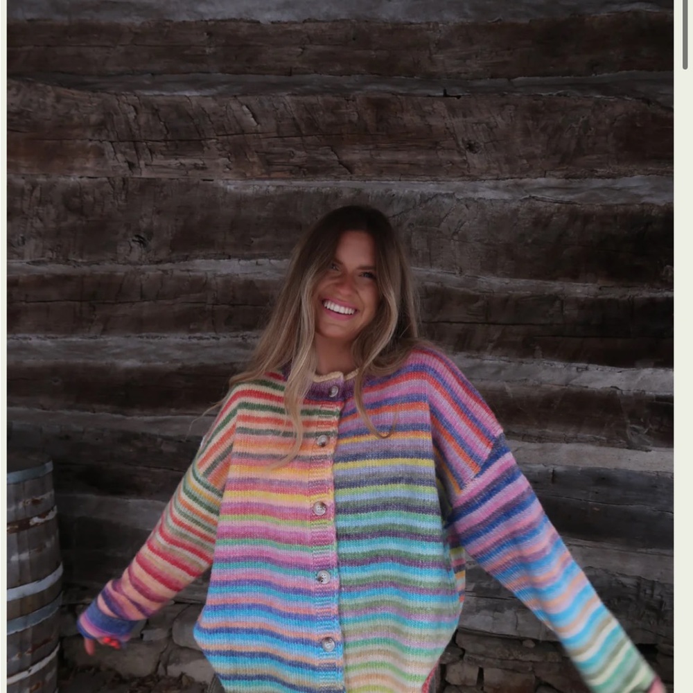 Multicolor Striped Button-Up Women's Sweater Cardigan